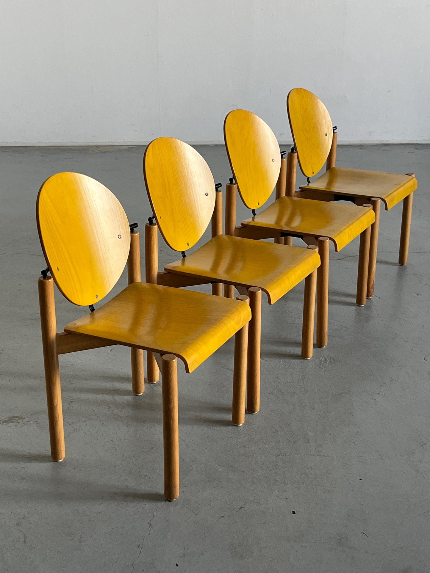 Vintage Postmodern Essstuhl von Kusch+Co in Gelb und Buche Memphis Design 1980er Set von 4