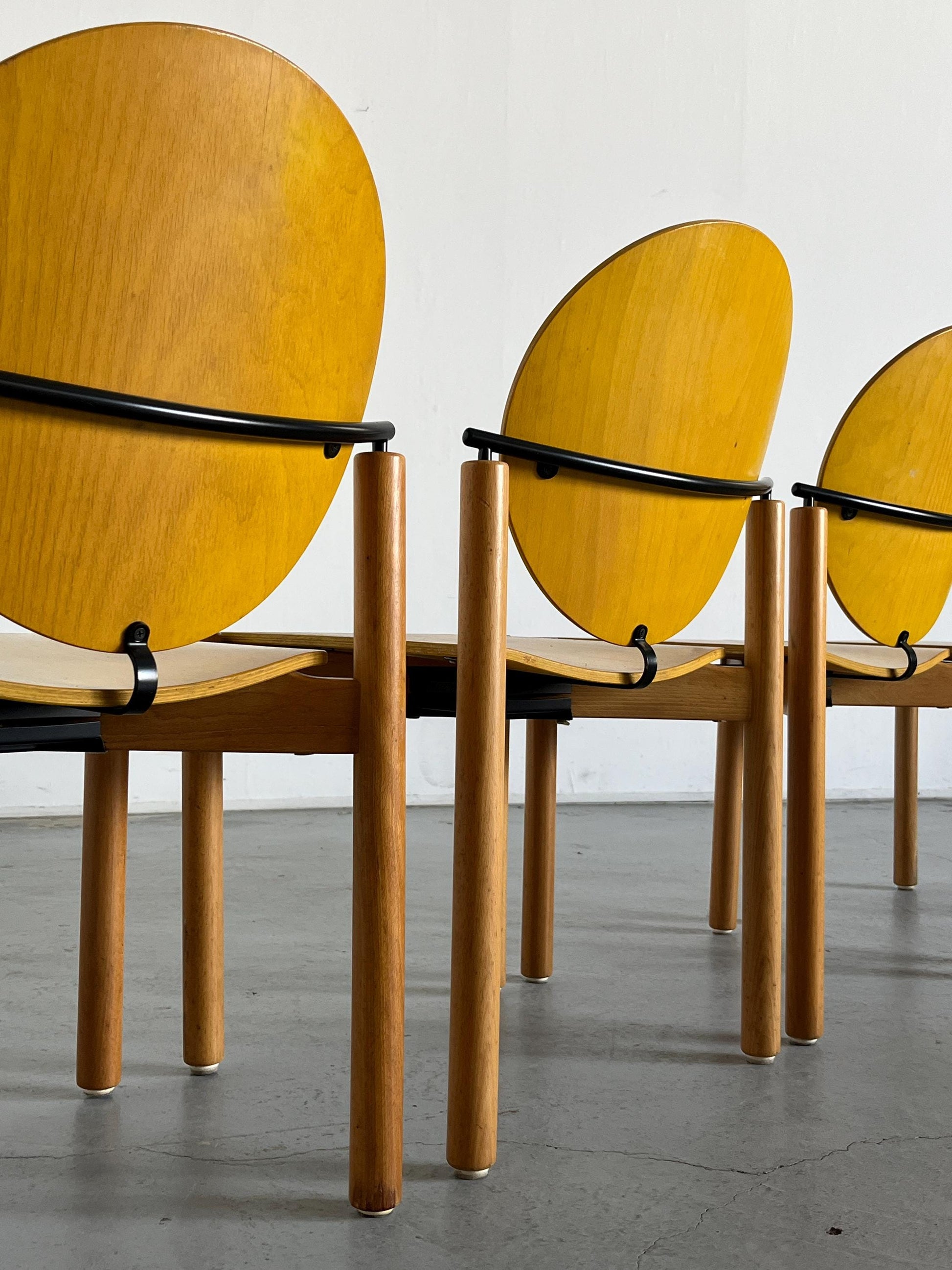 Vintage Postmodern Essstuhl von Kusch+Co in Gelb und Buche Memphis Design 1980er Set von 4