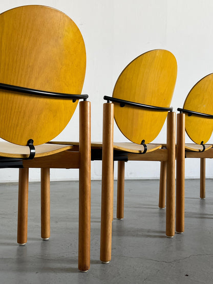 Vintage Postmodern Essstuhl von Kusch+Co in Gelb und Buche Memphis Design 1980er Set von 4