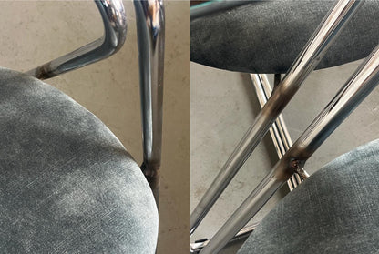 Vintage Sessel in Hellblau Grau Chrom, Stahlrohr und Samt