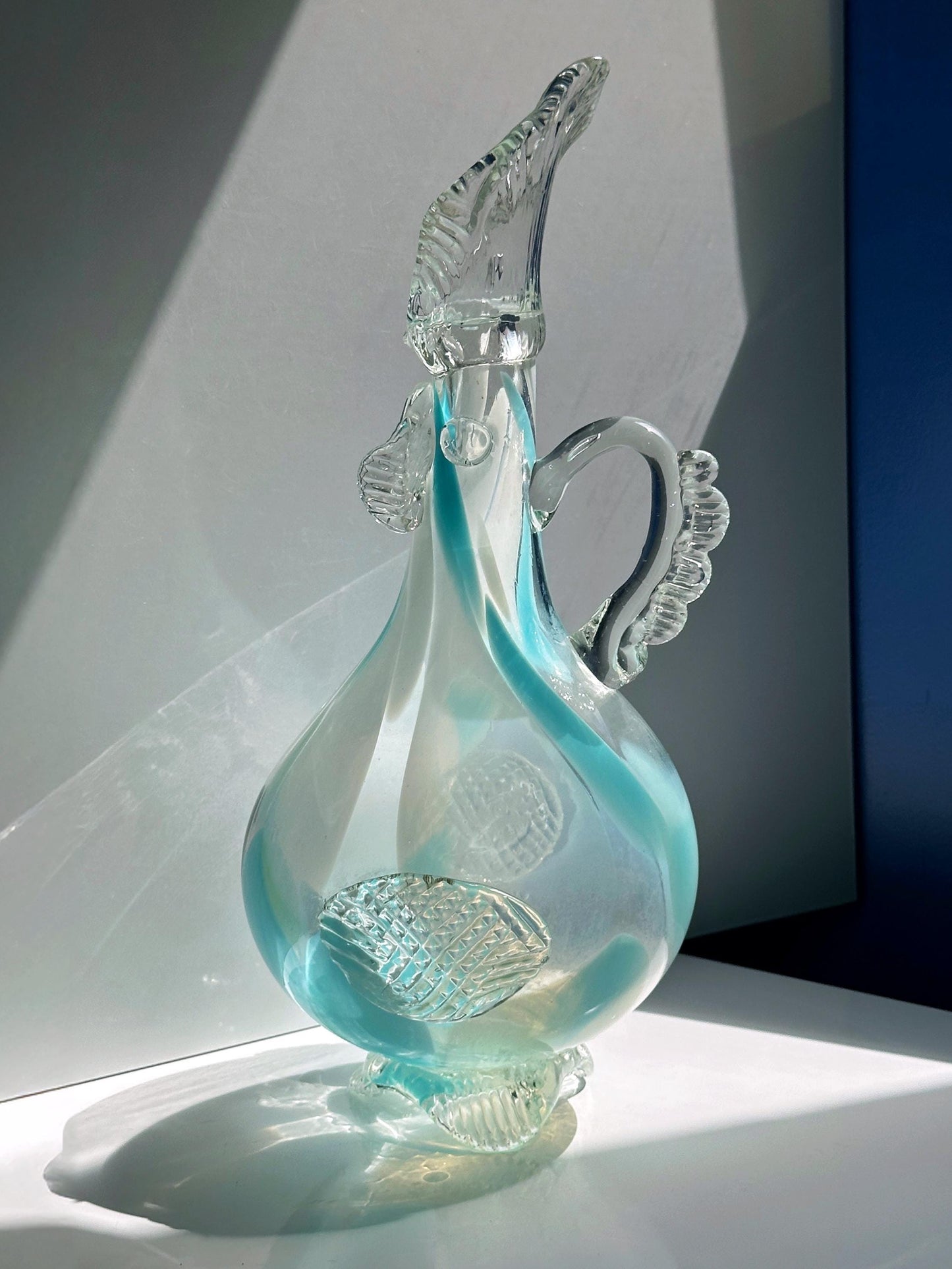 Vintage Vase Murano Hahn Henne mundgeblasen blau