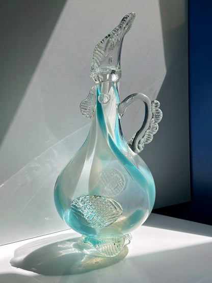 Vintage Vase Murano Hahn Henne mundgeblasen blau