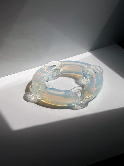 Vintage Kerzenständer Murano Opalina Filigrana von Hand gefertigt, irisierend, 4-flammig