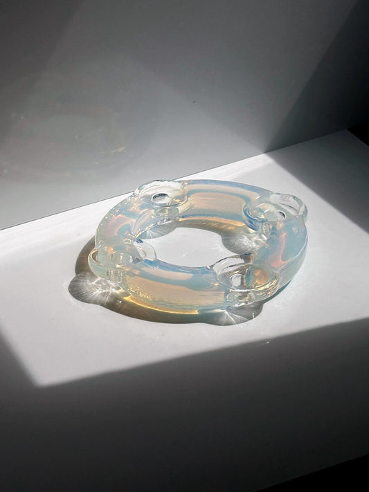 Vintage Kerzenständer Murano Opalina Filigrana von Hand gefertigt, irisierend, 4-flammig