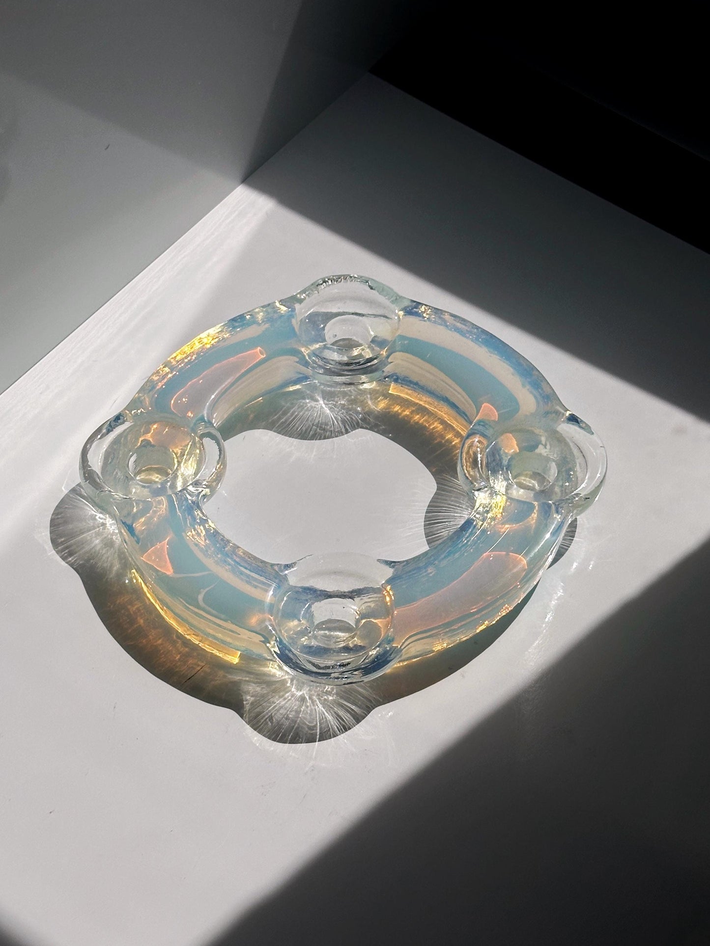 Vintage Kerzenständer Murano Opalina Filigrana von Hand gefertigt, irisierend, 4-flammig