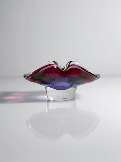 Vintage Aschenbecher Josef Hospodka für Chribska Böhmen Cranberry Violett Glas