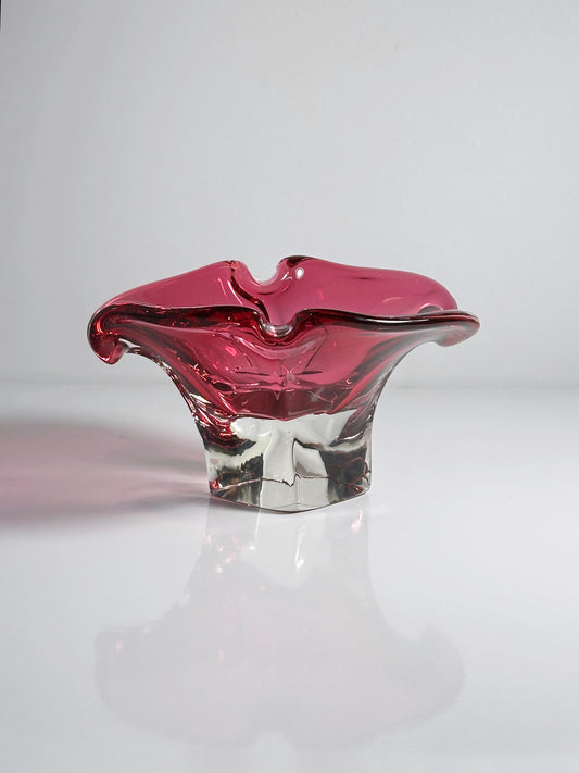 Vintage Glasschale Cranberry von Josef Hospodka für Chřibská