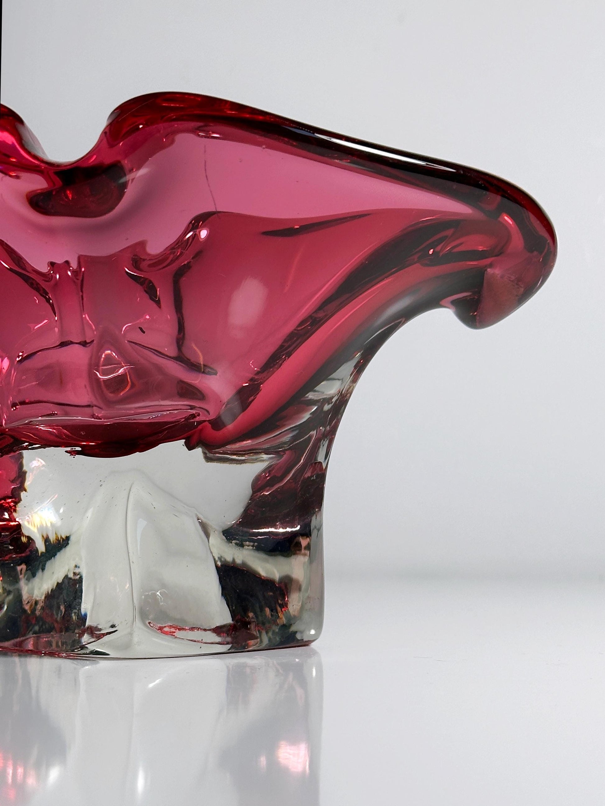 Vintage Schale Vide Poche von Josef Hospodka für Chribska, böhmisches Cranberry Glas