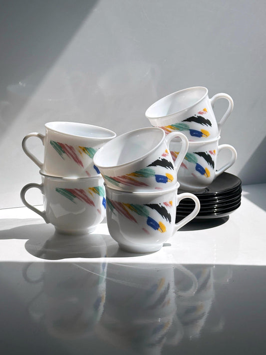 Vintage Tasse Octime von Arcoroc für Luminarc, Set von 6, weiß bunt, Frankreich