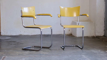 Vintage Freischwinger Set von 2 S 43F von Bauhaus in pastellgelb