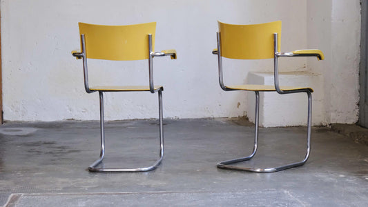 Vintage Freischwinger Set von 2 S 43F von Bauhaus in pastellgelb