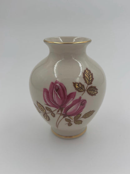 Vintage Vase von Waldershof Bavaria handbemalt mit 24 Karat Gold und Blumenmotiv