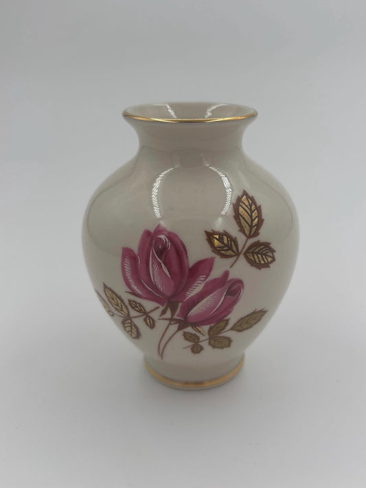 Vintage Vase von Waldershof Bavaria handbemalt mit 24 Karat Gold und Blumenmotiv