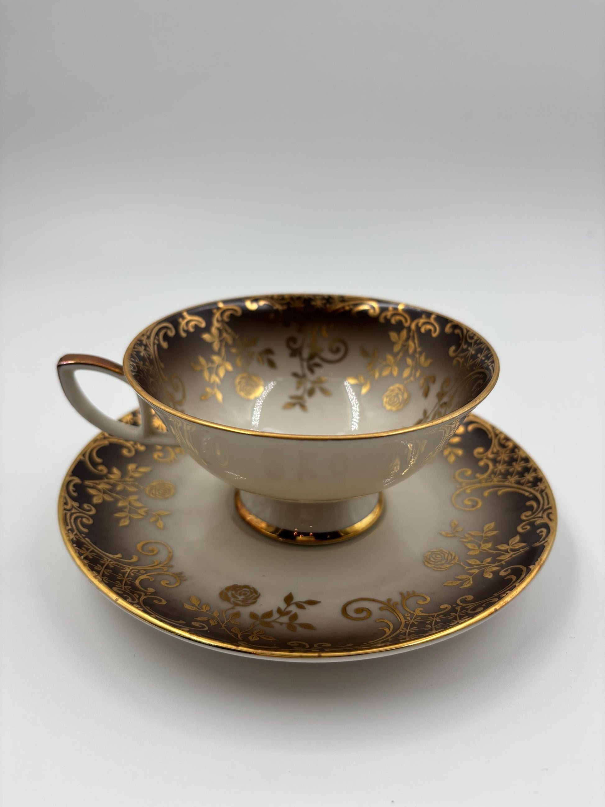 Vintage Tasse Trio von Schumann Arzberg grau mit Goldornamenten