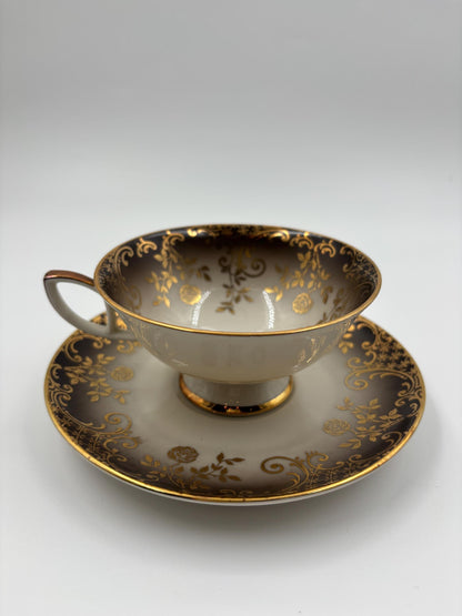 Vintage Tasse Trio von Schumann Arzberg grau mit Goldornamenten