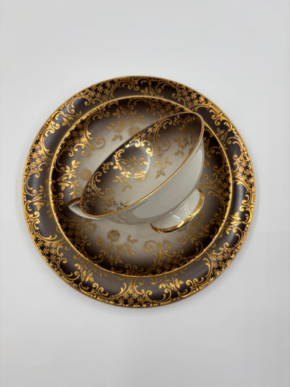 Vintage Tasse Trio von Schumann Arzberg grau mit Goldornamenten