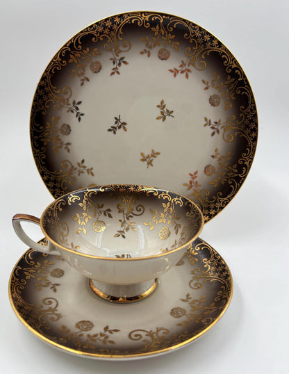 Vintage Tasse Trio von Schumann Arzberg grau mit Goldornamenten