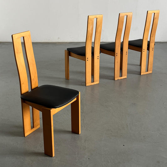 Vintage Hochlehnenstuhl Buchenholz Kunstleder im Stil von Pietro Constantini Set von 4