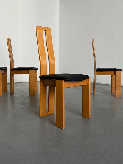 Vintage Hochlehnenstuhl Buchenholz Kunstleder im Stil von Pietro Constantini Set von 4