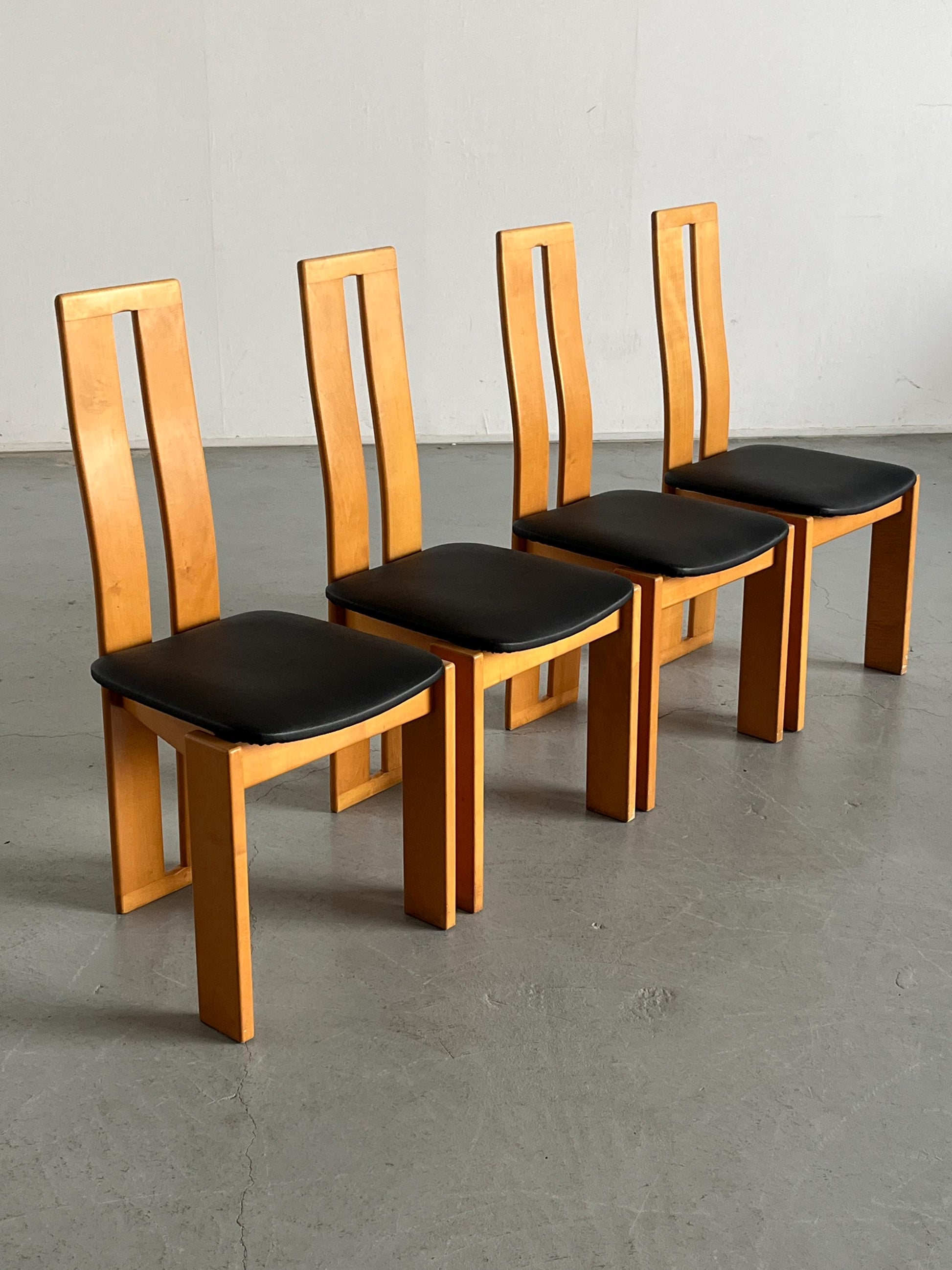 Vintage Hochlehnenstuhl Buchenholz Kunstleder im Stil von Pietro Constantini Set von 4