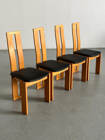 Vintage Hochlehnenstuhl Buchenholz Kunstleder im Stil von Pietro Constantini Set von 4