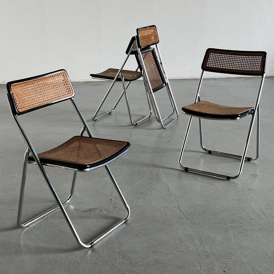 Vintage Klappstuhl Chrom und Rohrgeflecht 1970er Italien Set von 4