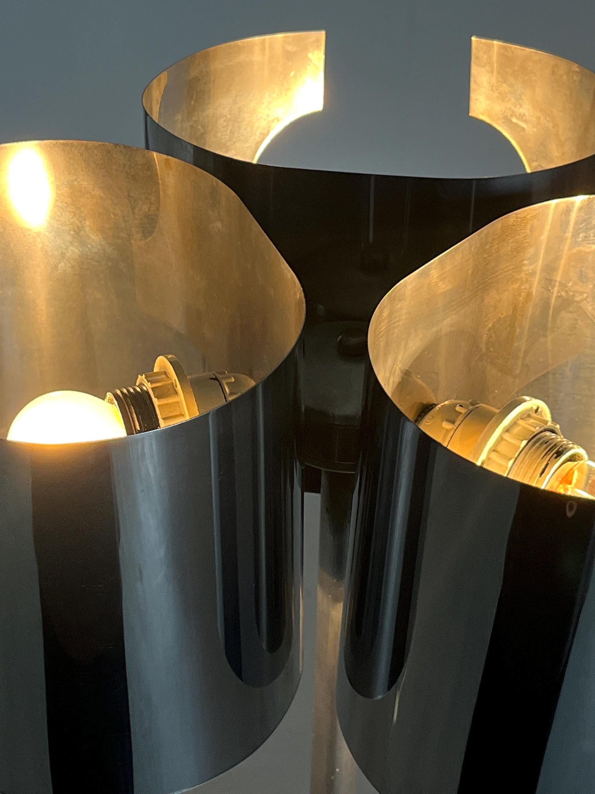 Vintage Stehlampe Space Age Chrom Marmor 1980er Italien