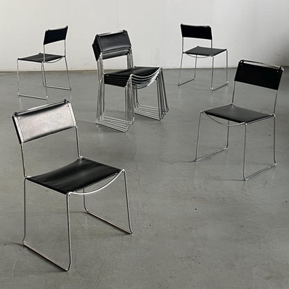 Vintage Esszimmerstuhl Giandomenico Belotti Kunstleder Chromstahl 1980er Italien