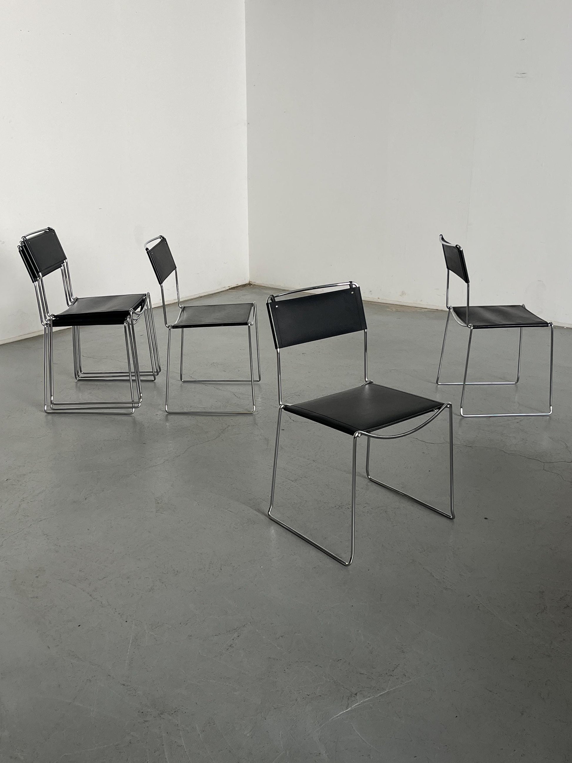 Vintage Esszimmerstuhl Giandomenico Belotti Kunstleder Chromstahl 1980er Italien