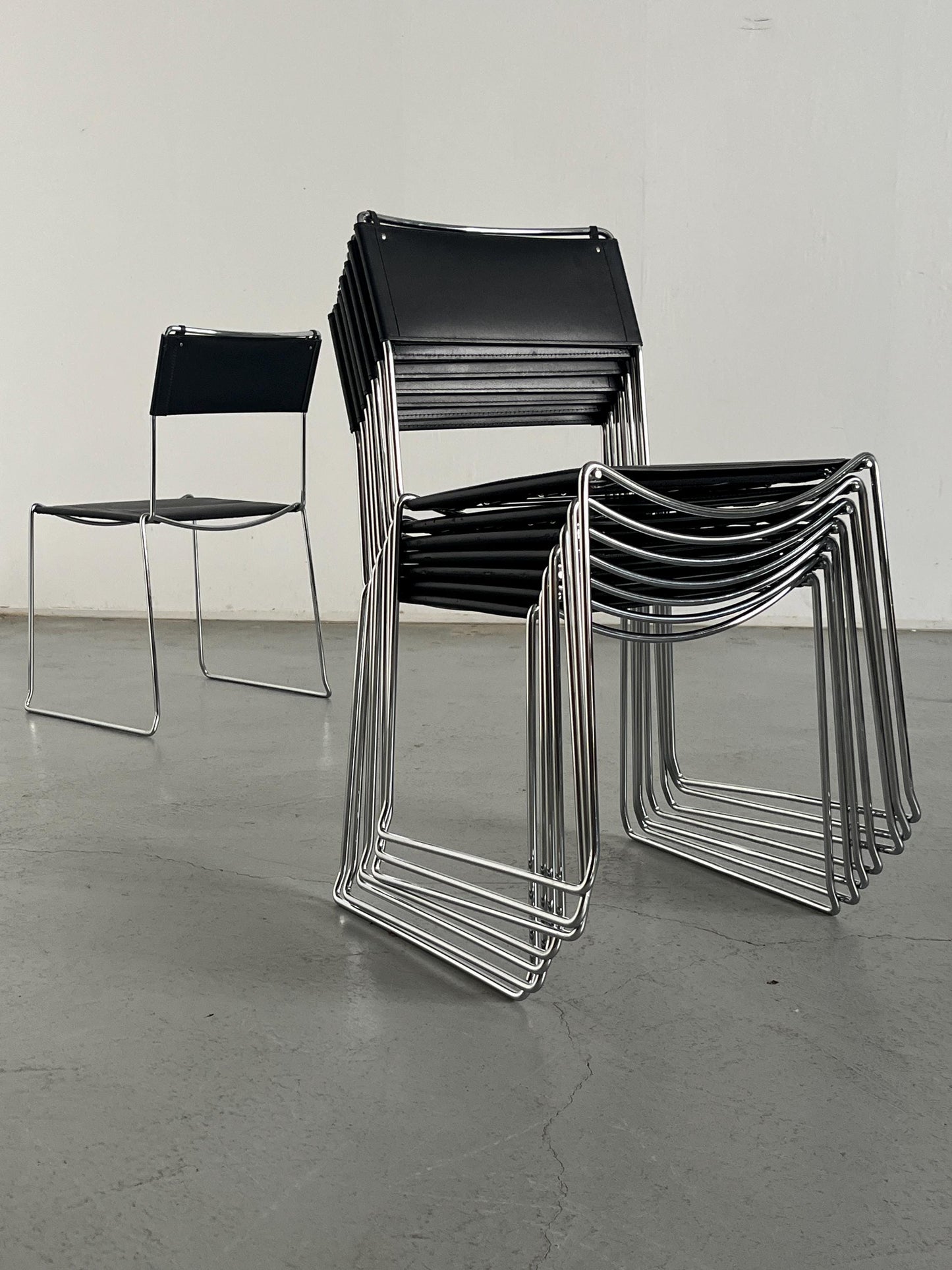 Vintage Esszimmerstuhl Giandomenico Belotti Kunstleder Chromstahl 1980er Italien