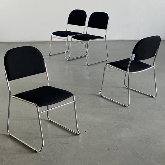 Vintage Set von 4 Esszimmerstuhl stapelbar in Schwarz Chrom, Italien, 1990er