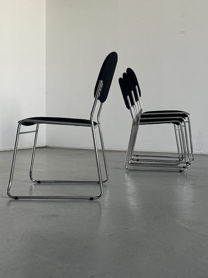 Vintage Set von 4 Esszimmerstuhl stapelbar in Schwarz Chrom, Italien, 1990er