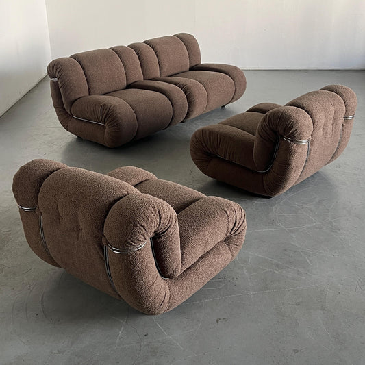 Vintage Velasquez Sitzmodul von Mimo Padova in Taubengrau Bouclé, 1970er Italien