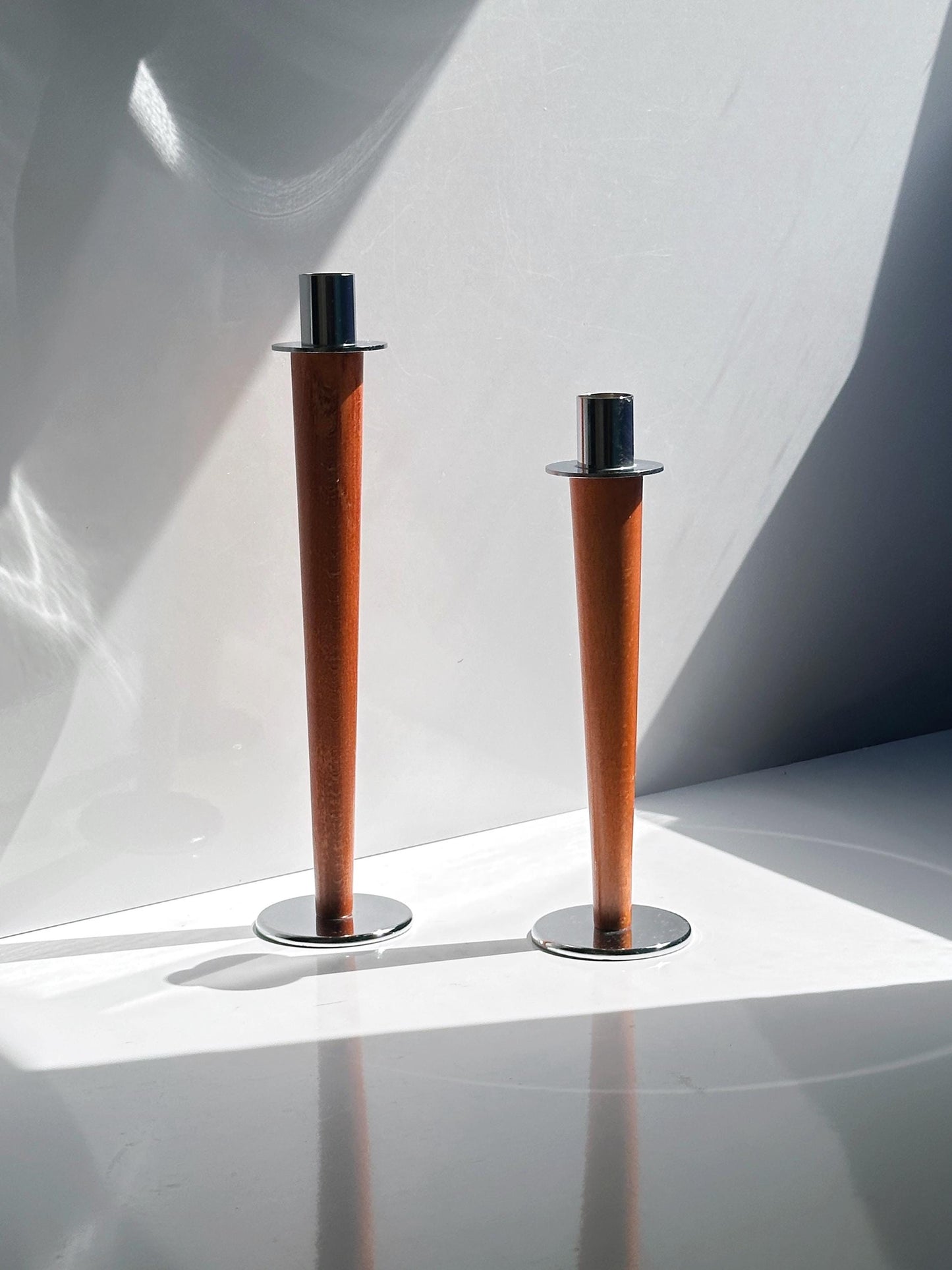 Vintage Kerzenhalter Set von 2 aus Metall und Holz