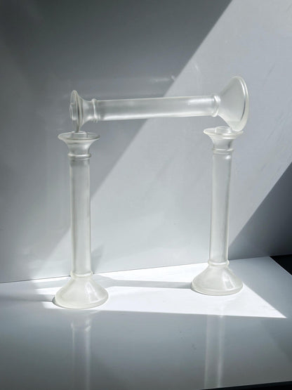 Vintage Kerzenständer Glas Säule satiniert transparent von unbekannt 1980er