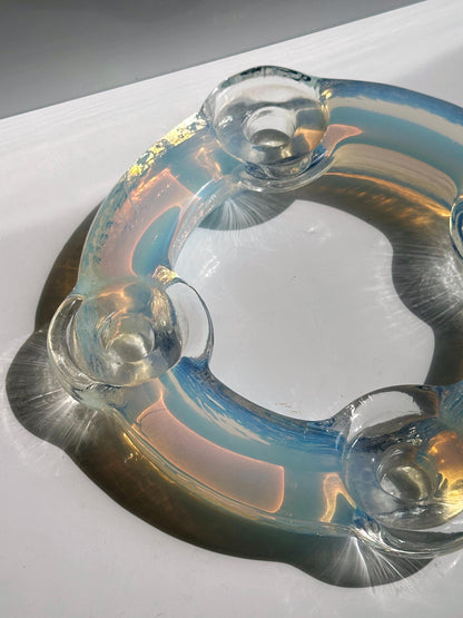 Vintage Kerzenständer Murano Opalina Filigrana von Hand gefertigt, irisierend, 4-flammig