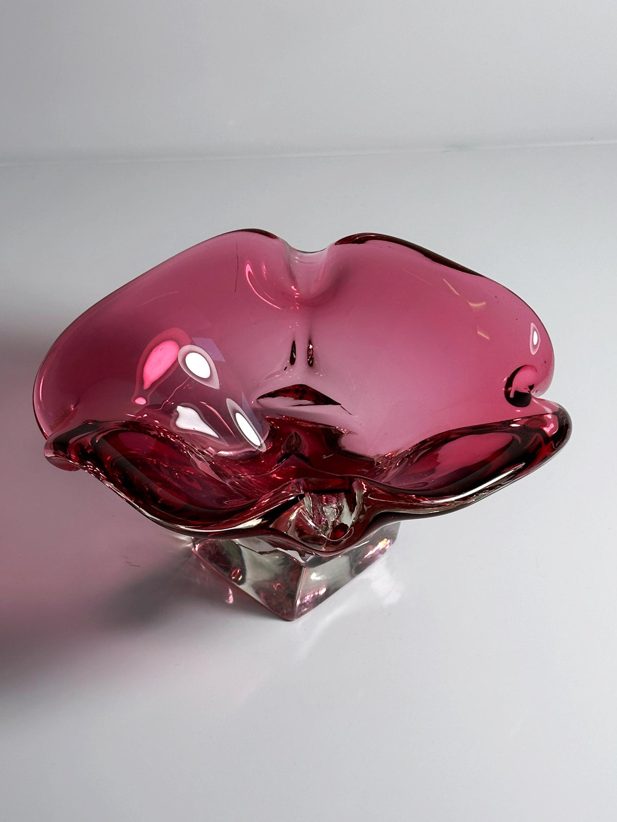 Vintage Glasschale Cranberry von Josef Hospodka für Chřibská