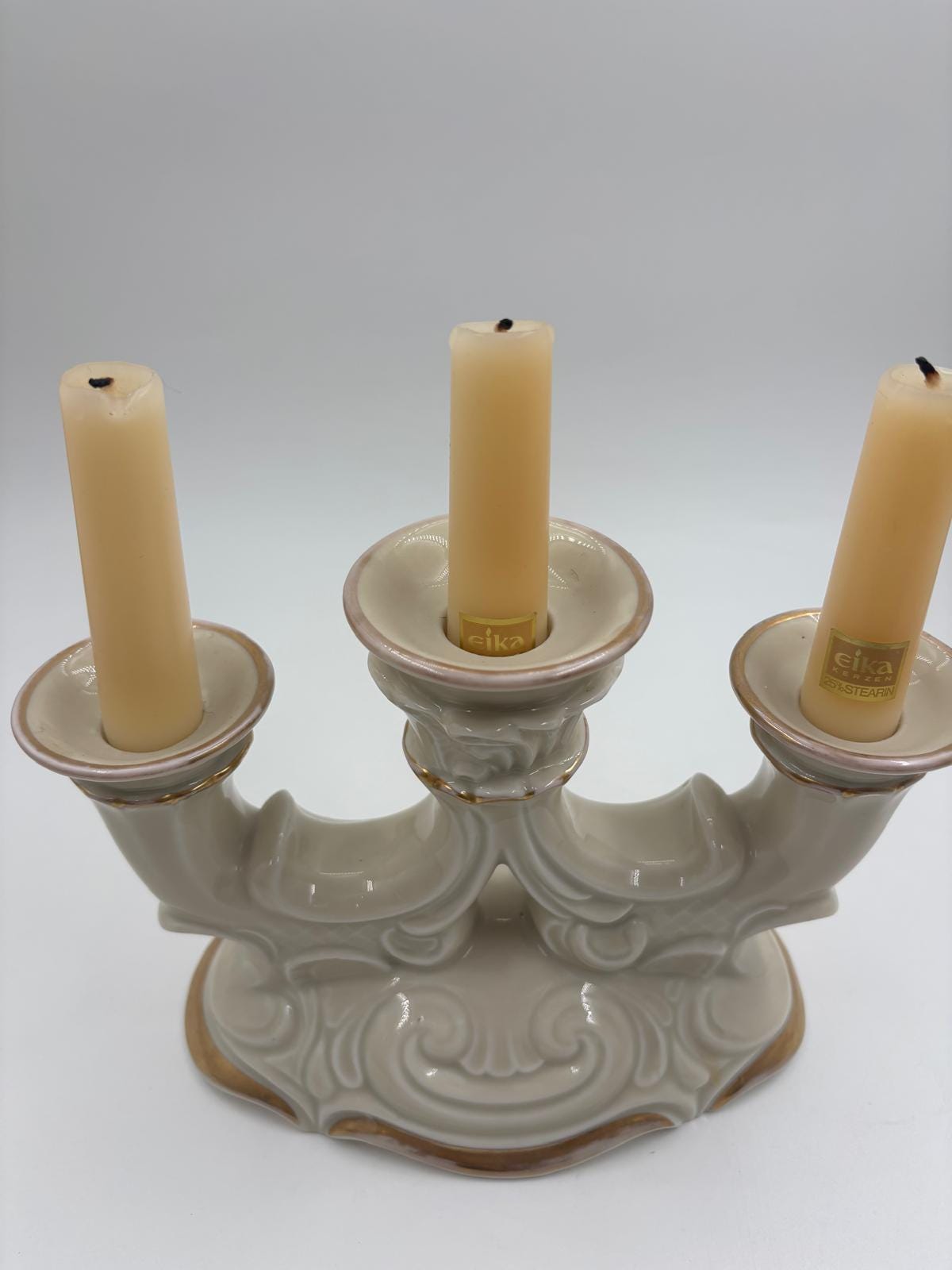 Vintage Kerzenständer Schlottenburg von Arzberg Porzellan Golddekor 3-flammig