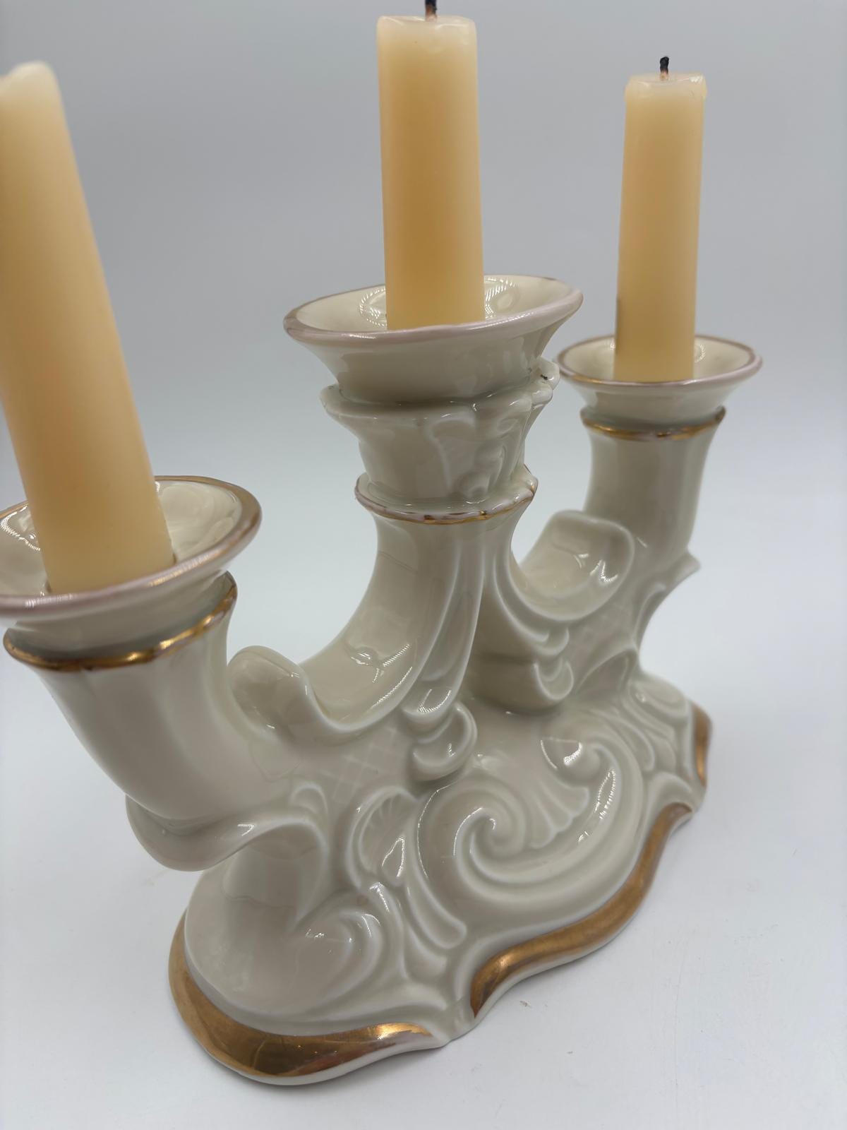 Vintage Kerzenständer Schlottenburg von Arzberg Porzellan Golddekor 3-flammig