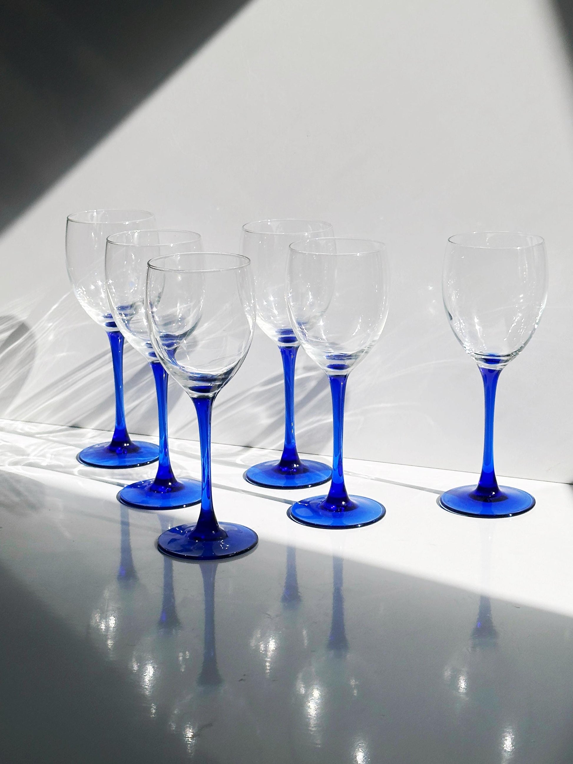 Vintage Weinglas Set von 6 von Luminarc Blau