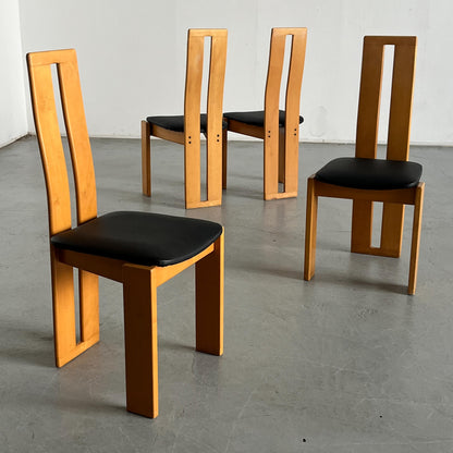 Vintage Hochlehnenstuhl Buchenholz Kunstleder im Stil von Pietro Constantini Set von 4