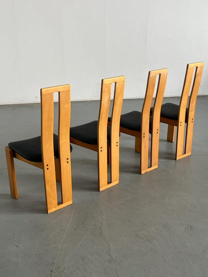 Vintage Hochlehnenstuhl Buchenholz Kunstleder im Stil von Pietro Constantini Set von 4