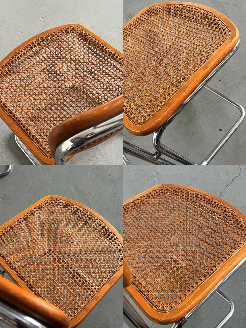 Vintage Freischwinger Essstuhl Chrom und Rohrgeflecht 1970er Italien