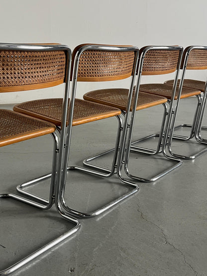 Vintage Freischwinger Essstuhl Chrom und Rohrgeflecht 1970er Italien