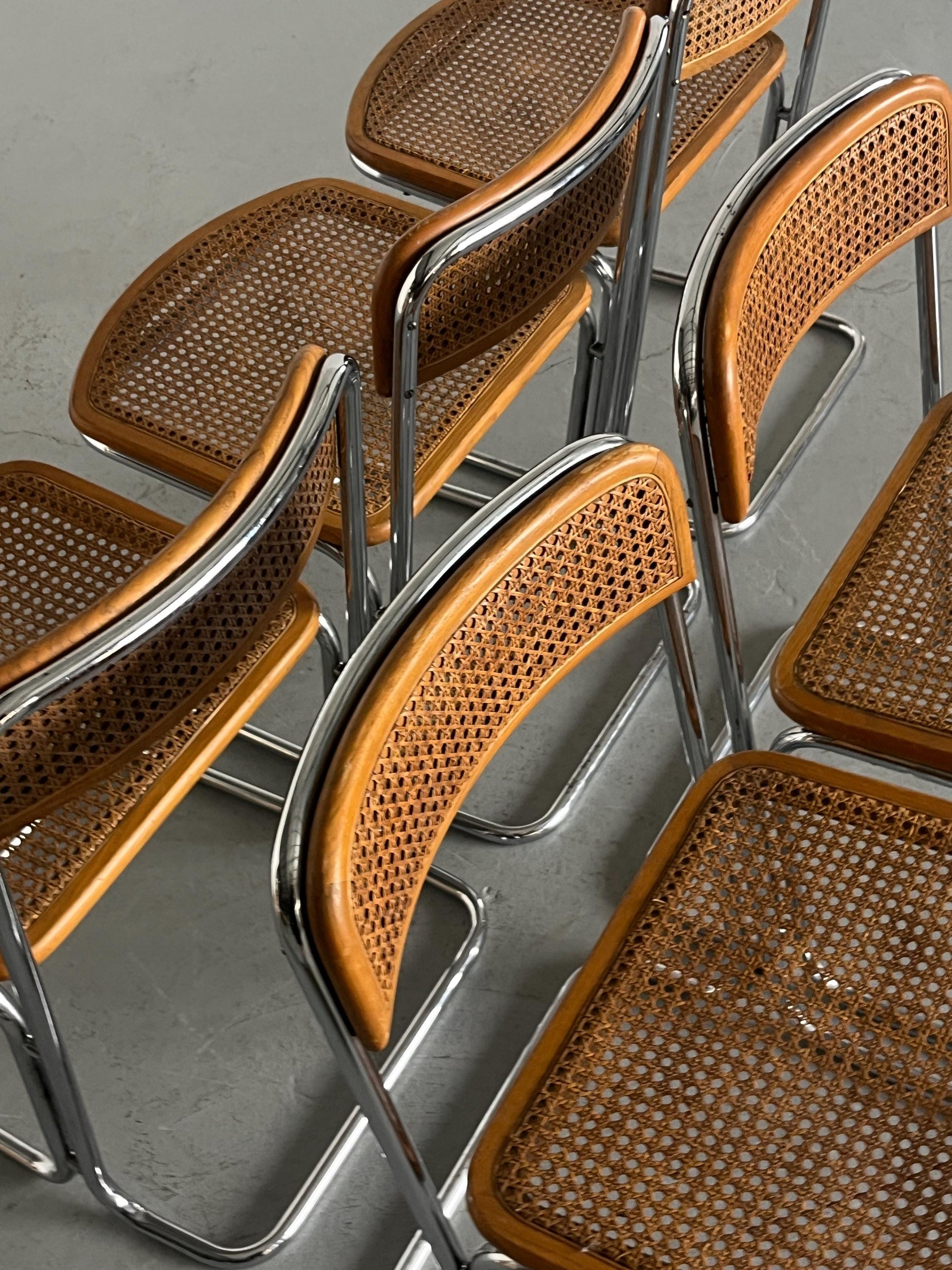 Vintage Freischwinger Essstuhl Chrom und Rohrgeflecht 1970er Italien