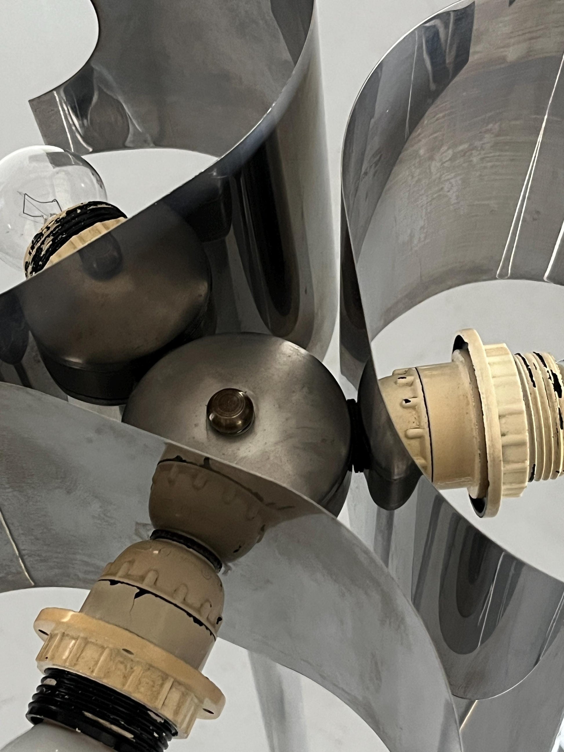 Vintage Stehlampe Space Age Chrom Marmor 1980er Italien