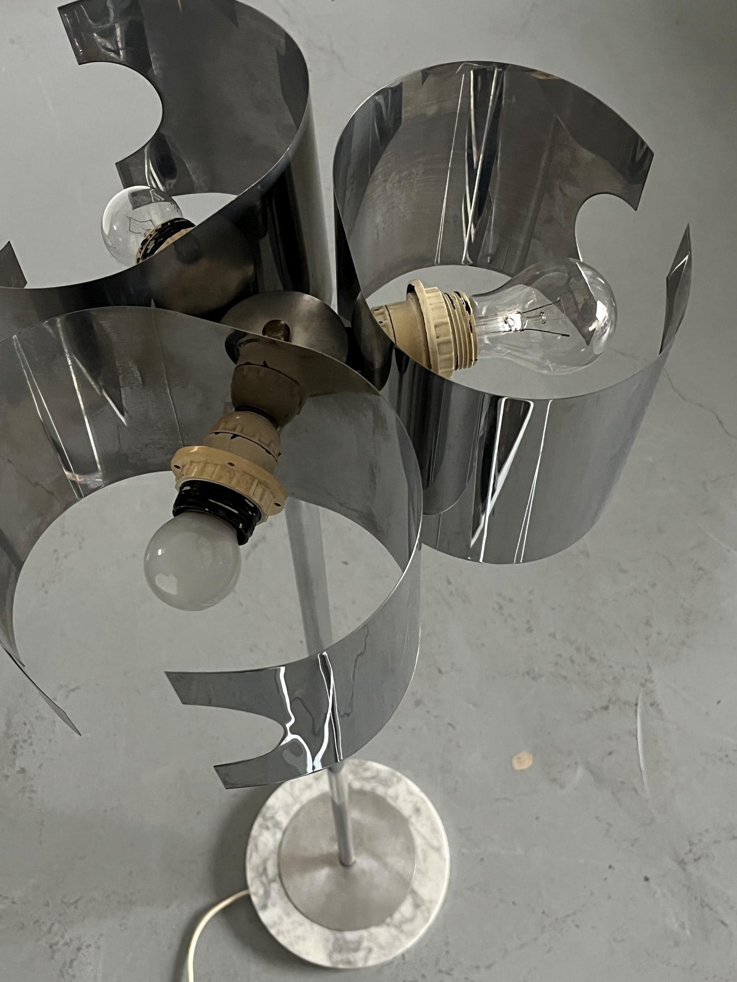 Vintage Stehlampe Space Age Chrom Marmor 1980er Italien
