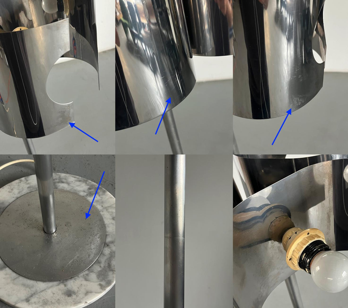 Vintage Stehlampe Space Age Chrom Marmor 1980er Italien