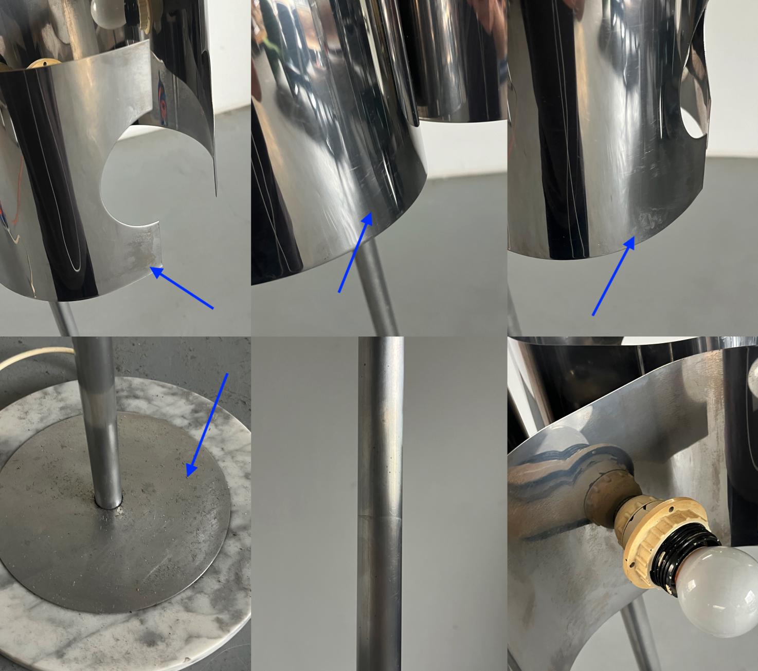 Vintage Stehlampe Space Age Chrom Marmor 1980er Italien