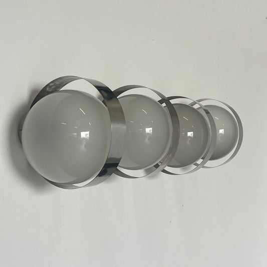 Vintage Wandleuchte Space Age im Stil von Sergio Mazza Weißglas Chromstahl Set von 4